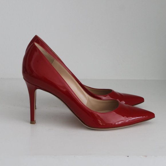 NEW GIANVITO ROSSI RED PATENT LEATHER HILLS PUMPS SHOES 38 - Picture 7 of 12